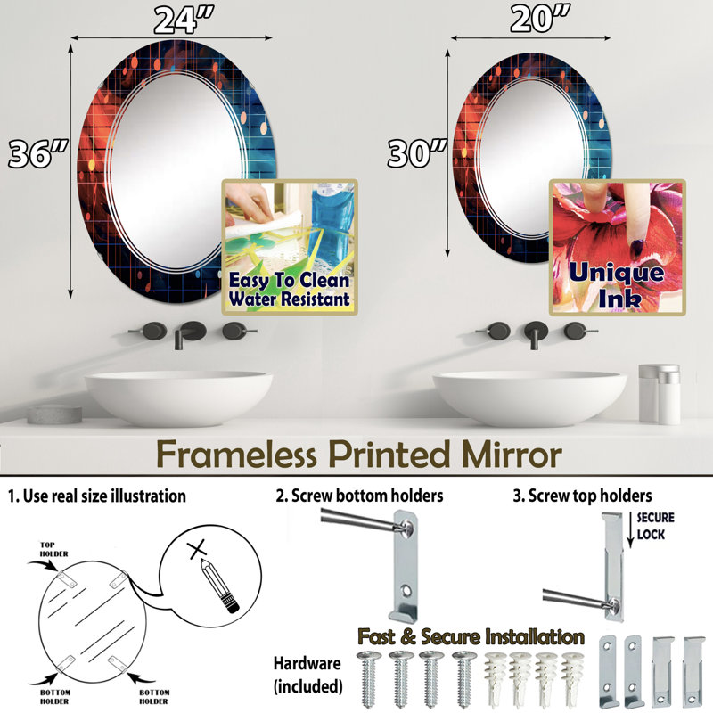 Miroir mural Zirui, 36 po x 24 po