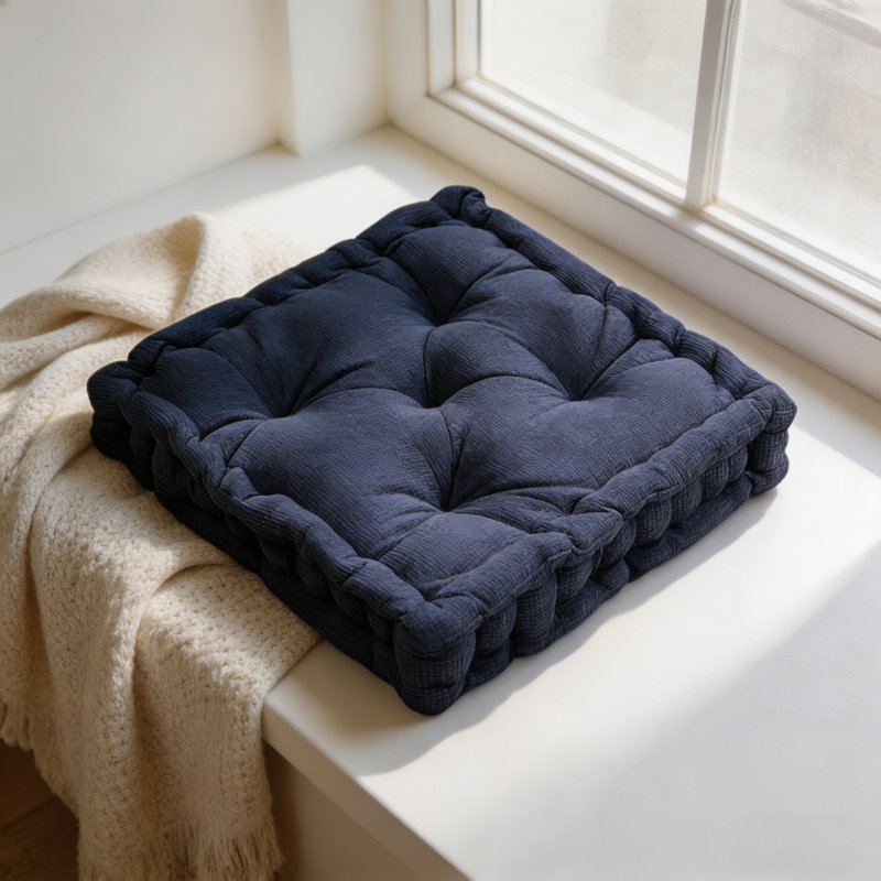 Square Microfiber  Floor Pillow /Cushion., Navy Blue