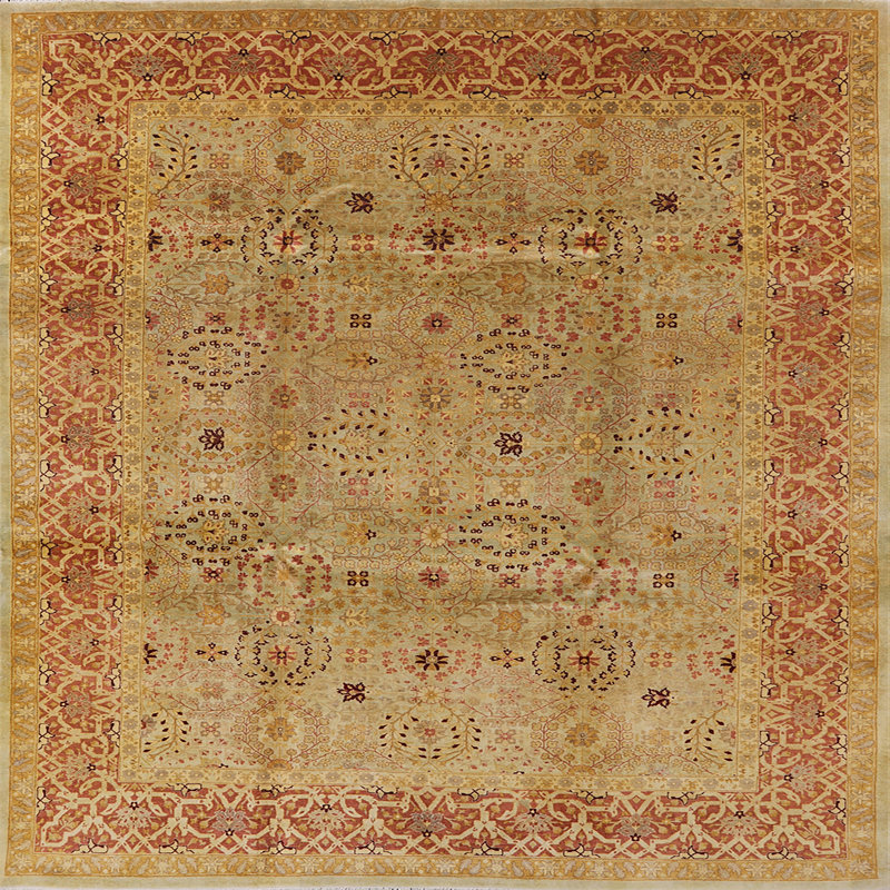 Tapis oriental jaune / brun Pattinson, Carré 4 pi