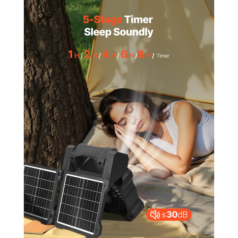 20000Mah Rechargeable Solar Fan With LED Lantern, 8 Inch Portable Fan Cordless With 7W Foldable Solar Panel, 5-Speedand Timerand Quiet,USB Battery Powered For Camping Tent Worksite Office Desk