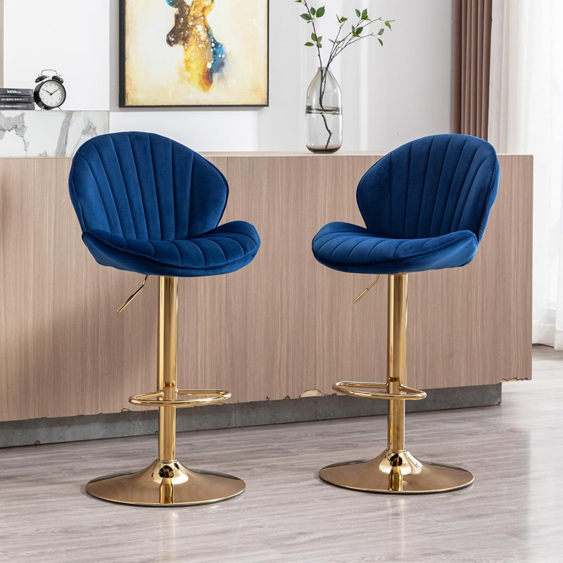 Agapito Swivel Yes Upholstered Yes Bar Stool, Blue