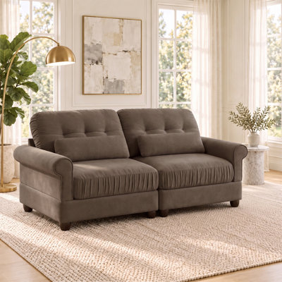 Canapé 2 places en chenille de 176 cm (69,2 po) avec bords d'assise froncés, accoudoirs arrondis et coussins lombaires, profondeur d'assise de 58 cm (22,8 po), coussins fermes et moelleux, canapé compact rembourré pour salon et chambre d'appartement