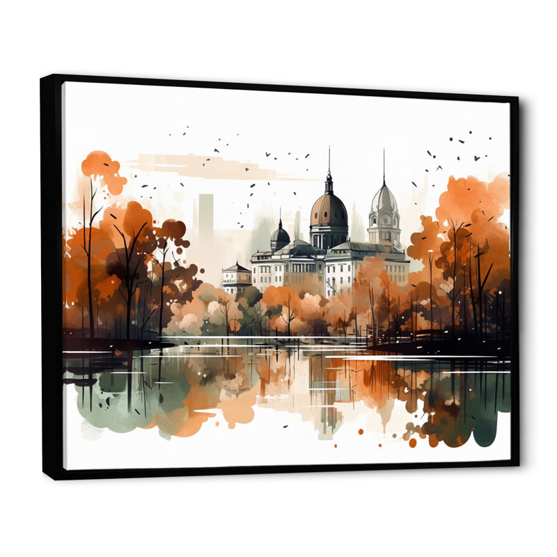 Rosanell Brown and Orange Urban Rhythms - impression, H 34 po x l 44 po x P 1,5 po, Cadre flottant noir
