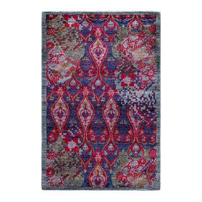 Tapis unique bleu / mauve / rose 4 pi 1 po x 6 pi 1 po Overdyed