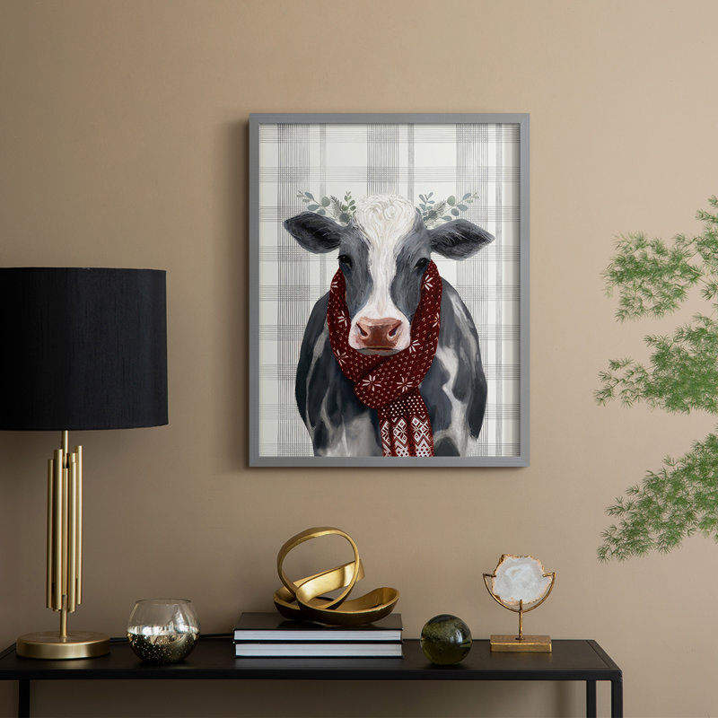 Yuletide Cow II, reproduction encadrée - bois massif, H 30 po x l 24 po, Gris