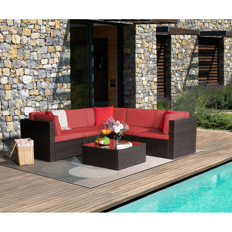 Battista 5 - Person Patio Conversation Set with Cushions, Red