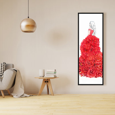 Chambre à coucher rouge, toile encadrée romantique - robe à fleurs