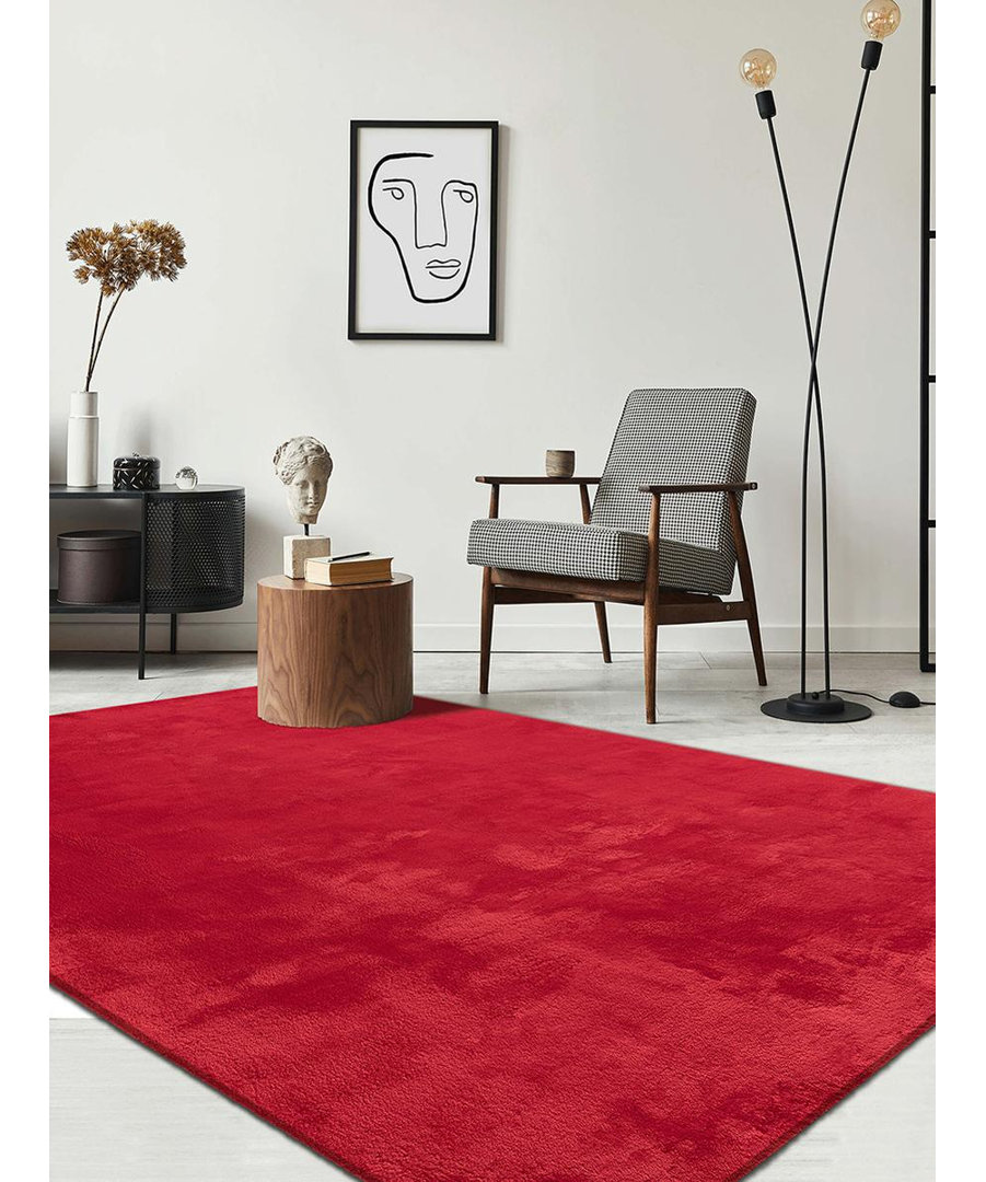 The Carpet Relax - Modern Rug, Fluffy, Short Pile, Non-Slip Underside, Washable up to 30°C, Super-Soft, Fur Look, Red