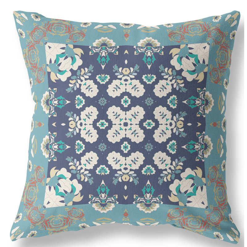 Housse et insert de coussin carré Zeno Rose Diamond, 26 po x 26 po, Gris/bleu