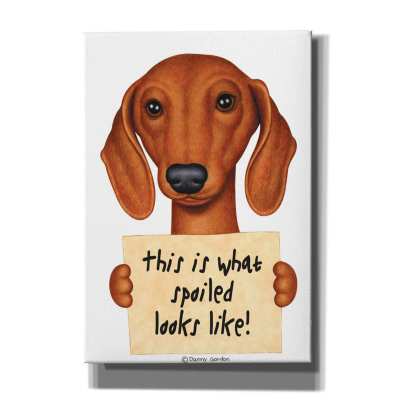 Trinx® «Brown Dachshund with Spoilé Sign» par Danny Gordon Art, H 26 po x l 18 po x P 0,75 po