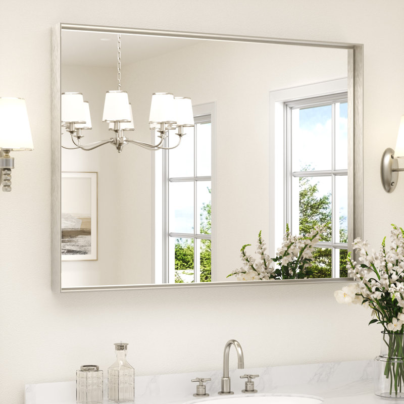 Miroir de vanité encadré / Miroir d'appoint, 40 po x 30 po, Nickel