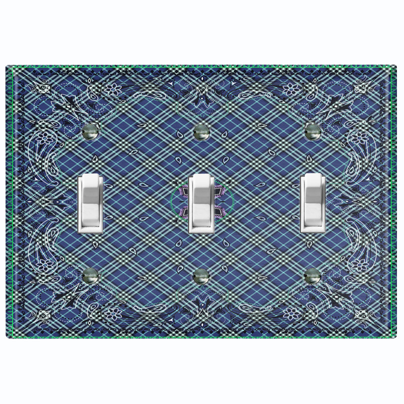 Plaque murale à 3 interrupteurs à bascule Elegant Victorian Tile, Bleu / vert