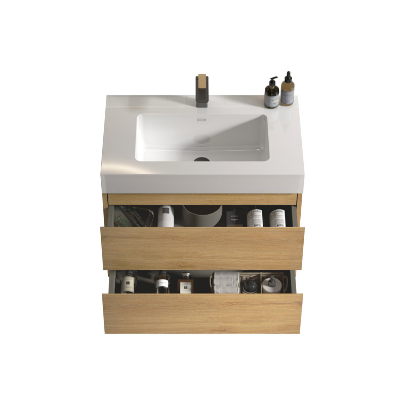 Tablette de comptoir de salle de bain en chêne naturel Vandemark, Chêne