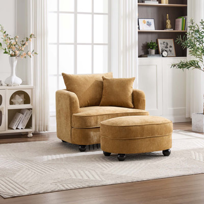 40.2 " Modern Chenille Accent Chair,comfy Reading Chair With Storage Ottoman