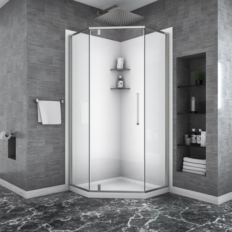 Semi-Frameless Neo-Angle Hinged Shower Enclosure With 5/16 In. Tempered Glass, Elegant And Durable For Modern Bathrooms, Shower Door