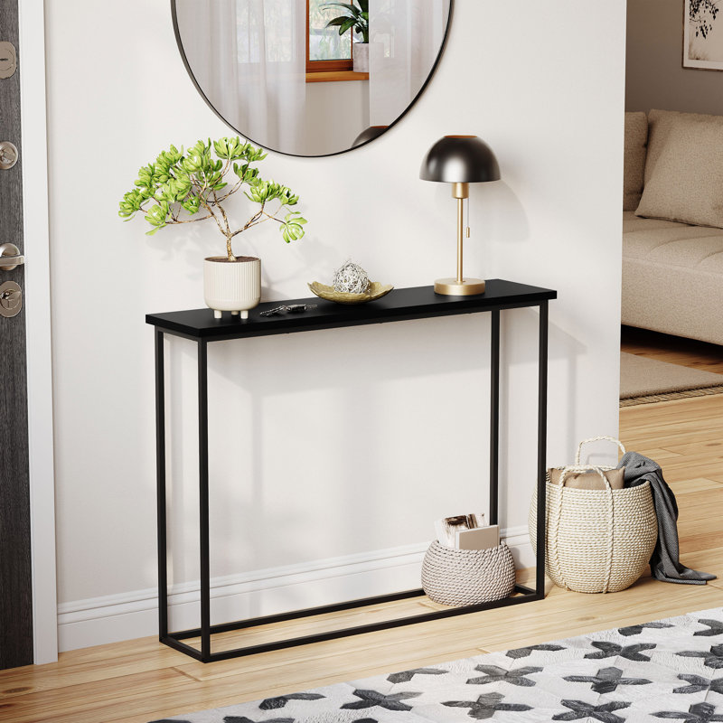 Modern Console Table with Metal Legs – Sleek Hallway Living Room Home Office & Entryway Accent Table, Black, Black