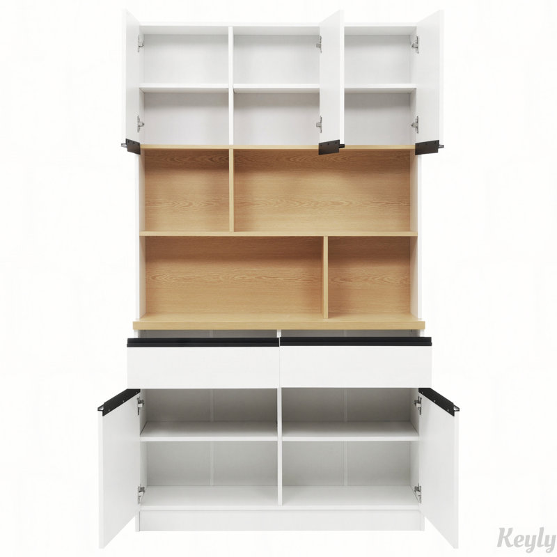 Grande armoire de rangement avec 5 portes, une bibliothèque ouverte et 2 tiroirs