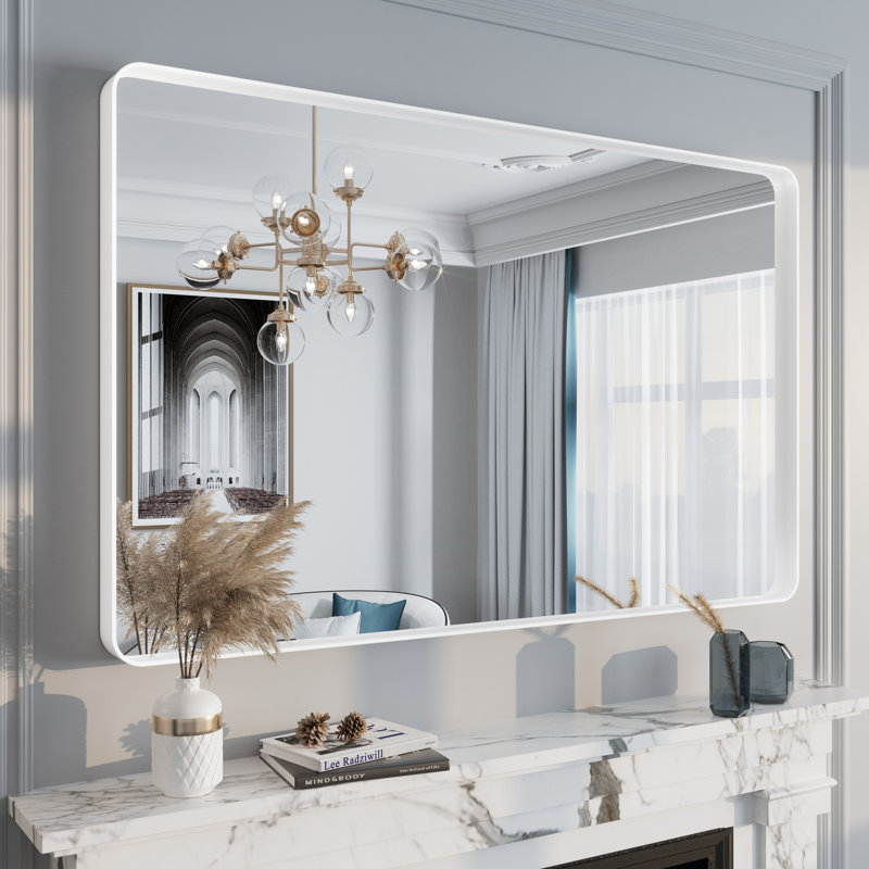 Miroir mural Aevar, 48 po x 30 po, Blanc mat