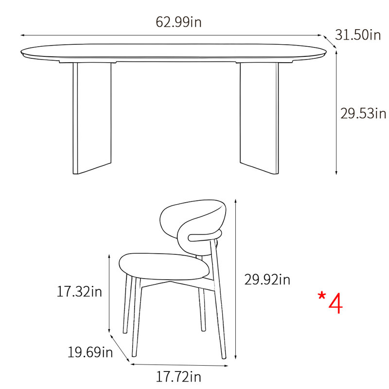 Ensemble de table de salle à manger ovale de style français, H 29,53 po x L 62,99 po x l 31,5 po