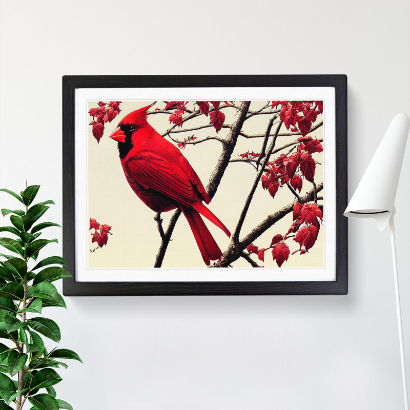 Cardinal Bird Vol.6 - Single Picture Frame Painting, 25cm H x 34cm W x 2cm D, Black Framed