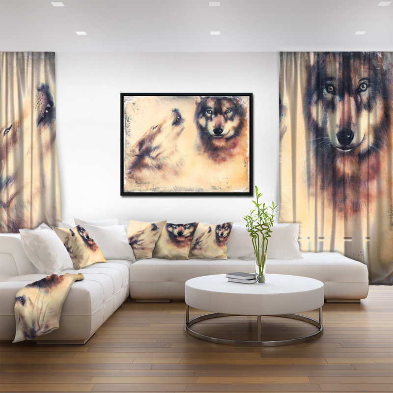 «Howling Wolf», peinture, H 16 po x l 32 po x P 1 po, Toile sur cadre