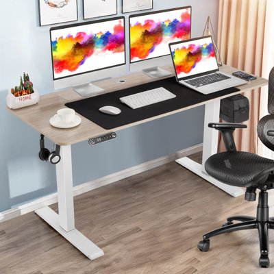 Hubing Electric Height Adjustable Standing Desk With 2 Usb Ports And 3 Power Outlets，4 Lockable Casters, 2 Hooks, Big Mouse Pad