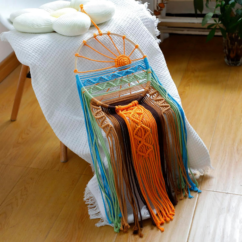 Grande tapisserie décorative en macramé Sunset Dream Catcher tissée à la main pour chambre à coucher, chambre de bébé et salon