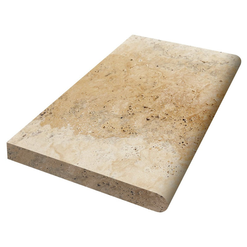 Philadelphia Tumbled 16x24 Travertine Extra Thick Bullnose Coping