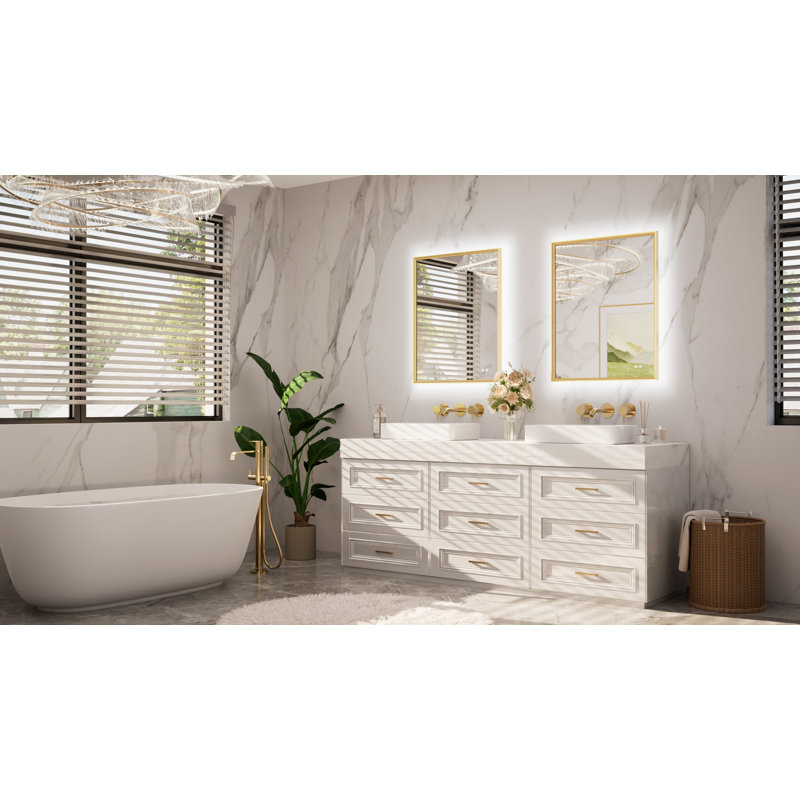 Miroir de salle de bain à DEL avec rétroéclairage, miroir de meuble-lavabo, bord biseauté avec cadre en métal, 3 lumières de couleur, désembuage sécuritaire