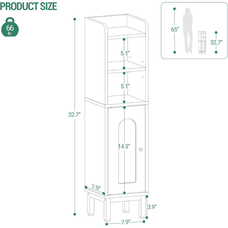 White MDF Bathroom Storage Cabinet with Adjustable Shelves