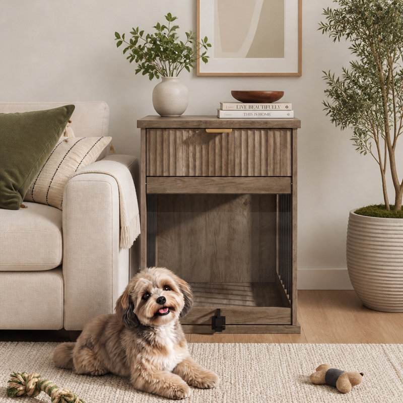 Steel Pet Furniture Style Crate, Grey