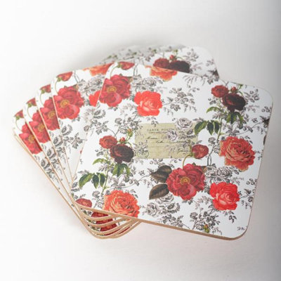 Sous-verres, roses rouges, ensemble de 6