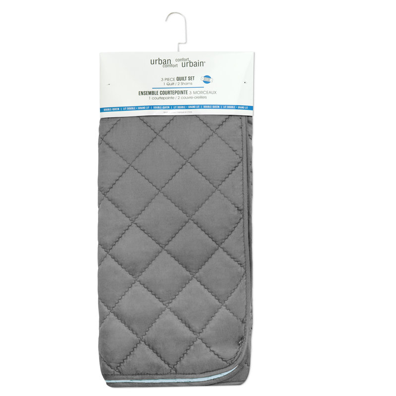 Polyester Quilt, Twin Quilt + 1 Sham, Gray