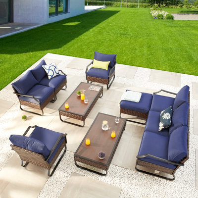 Heiman Wicker 7 - Person Patio Conversation Set with Cushions
