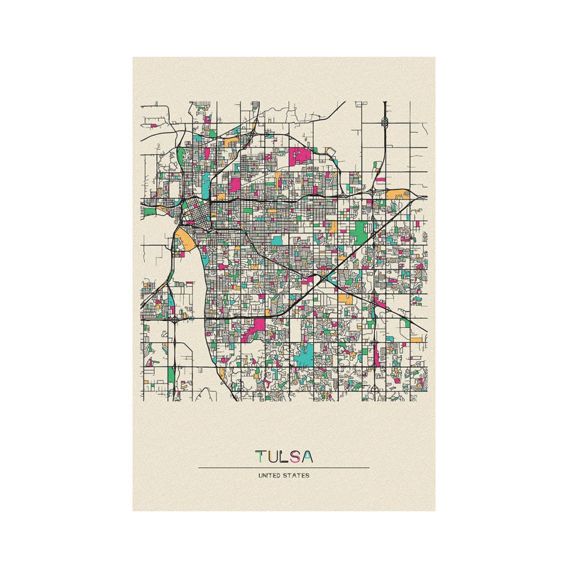 Tulsa, Oklahoma Map by Ayse Deniz Akerman - Wrapped Canvas Gallery-Wrapped Canvas Giclée, 20.32 cm H x 30.48 cm W
