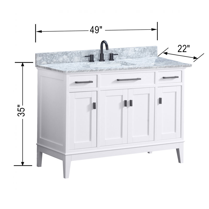 Meuble-lavabo simple 48 po avec plateau Anglet, Blanc de Carrare, Blanc
