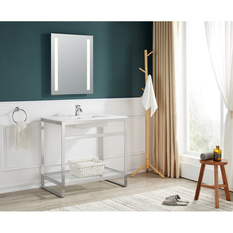 ANZZI Orchard Series 22'' Solid Surface Rectangular Bathroom Sink with Overflow, Brushed Nickel