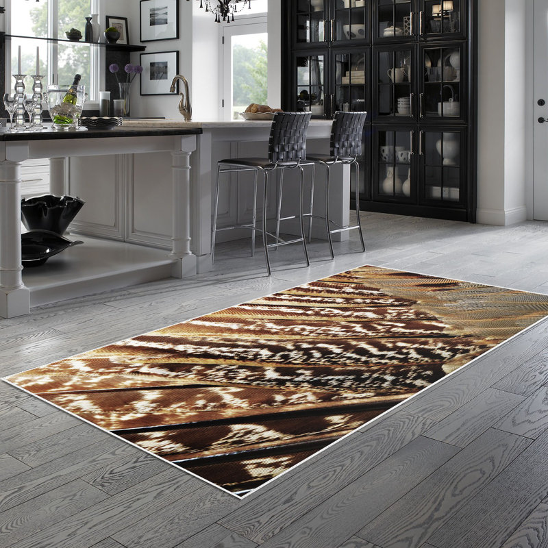 Tapis café en polyamide tissé à la machine Elvera, Tapis de couloir 2 pi 7 po x 6 pi 7 po