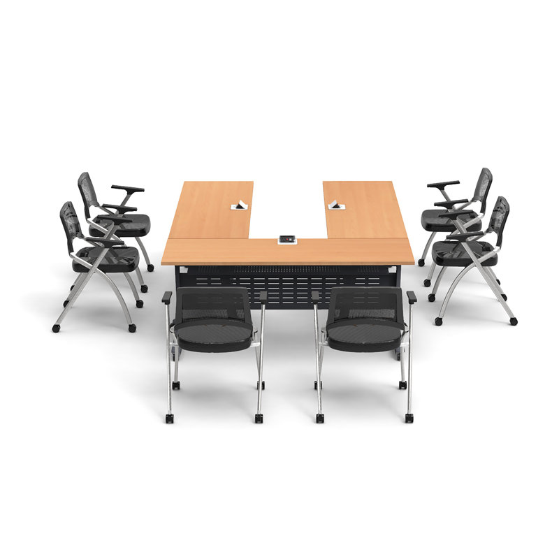 Tables Training Meeting Seminar Classroom 3Pc Beech Folding Industrial Caster Z-Base. Tables Connect.  Modesty Panel, Shelf, Power+Usb Outlet. Fold+Nest For Storage (Seating Not Included).