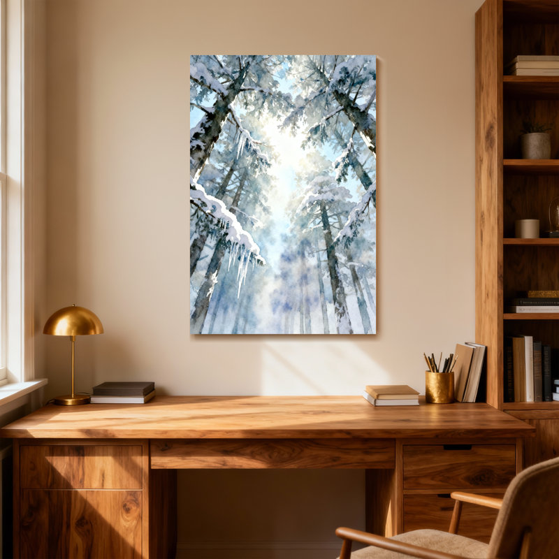 Animaux, arbres enneigés, forêt d'hiver, ciel clair, glaçons, branches, H 36 po x l 24 po