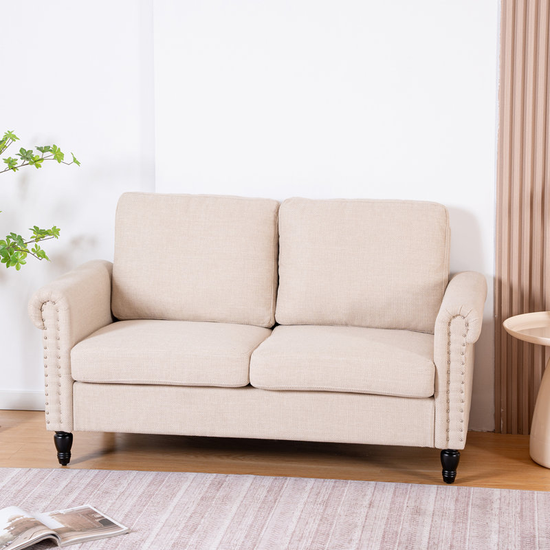 Davaris Upholstered 57'' Loveseat, Beige Linen, 32.3" H x 57" W x 29.5" D