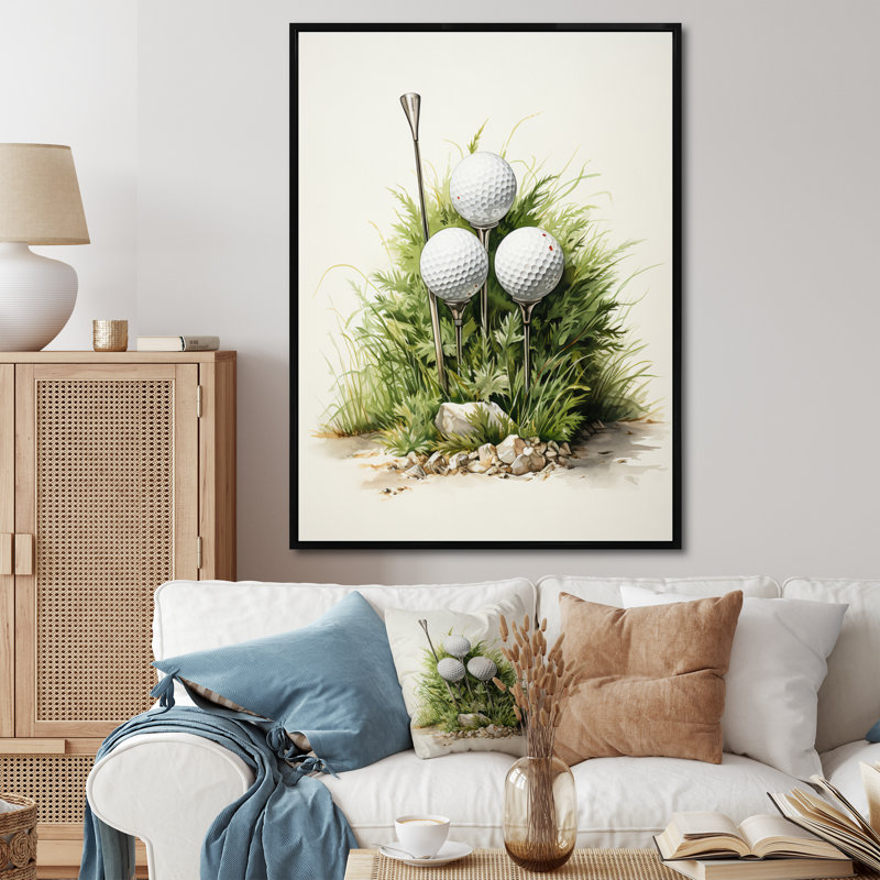 «Dariyelle Minimalisme Golf Tees» sur toile, Cadre flottant noir, H 32 po x l 16 po x P 1 po