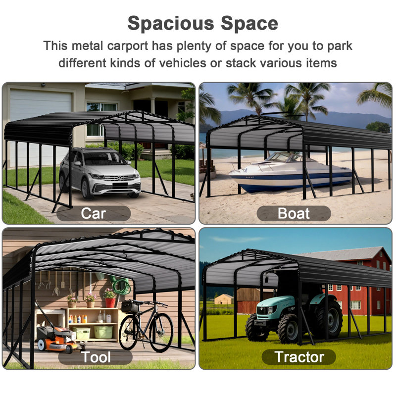 12 ft. W x 25 ft. DHeavy Duty Metal Carport, All-Weather Carport Shelter with Reinforced Steel Frame & Metal Roof, Quick-Install Canopy for Cars, Trucks, RVs, or Outdoor Storage, Backyard Driveway Garage Alternative