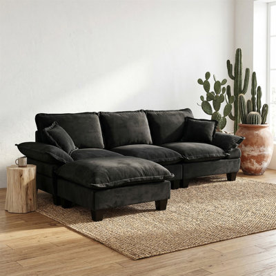 Canapé modulaire modulaire, canapé en forme de L avec conception de voilier, 1 repose-pieds mobile et 2 coussins moelleux inclus, chenille confortable pour le salon