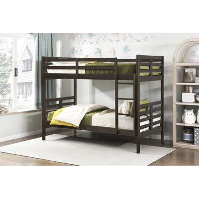 Twin Over Twin Bunk Bed 1Pc Classic Dark Brown Finish Youth Bedroom Furniture Durable Wood