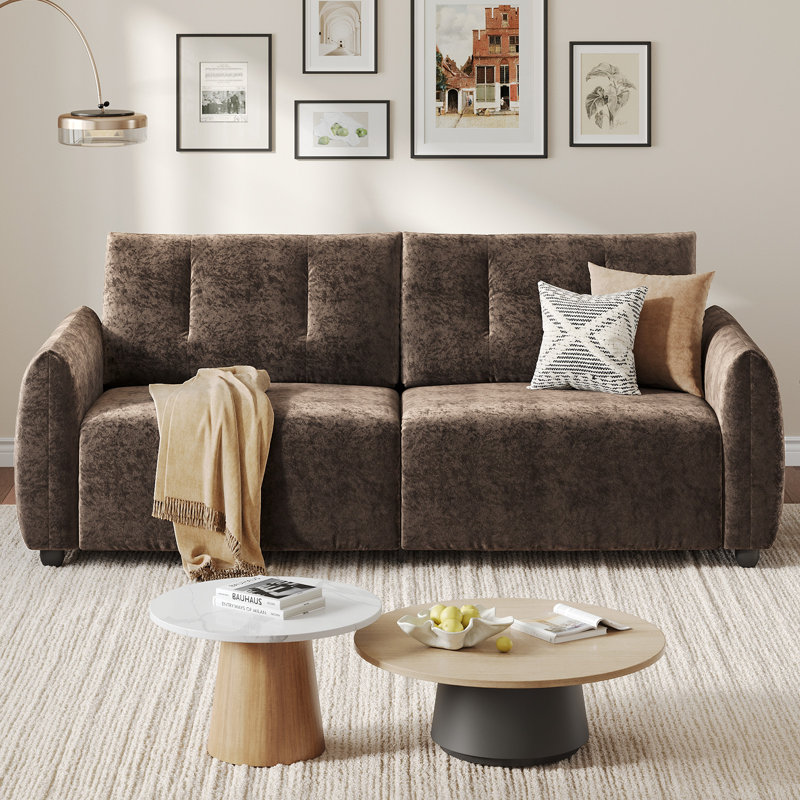 Canapé 84,5 po avec accoudoirs capitonnés en plumes, canapé moderne et robuste pour le salon et l’appartement, Marron foncé