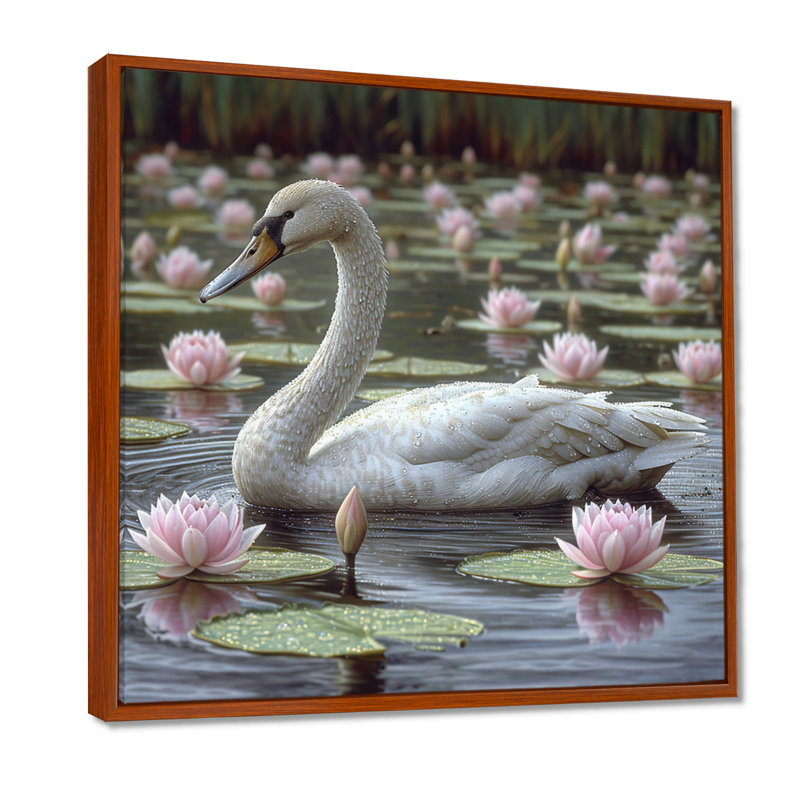 Jens - Swans Animal Wall Art Living Room, Toile avec cadre flottant brun, H 30 po x l 30 po x P 1 po