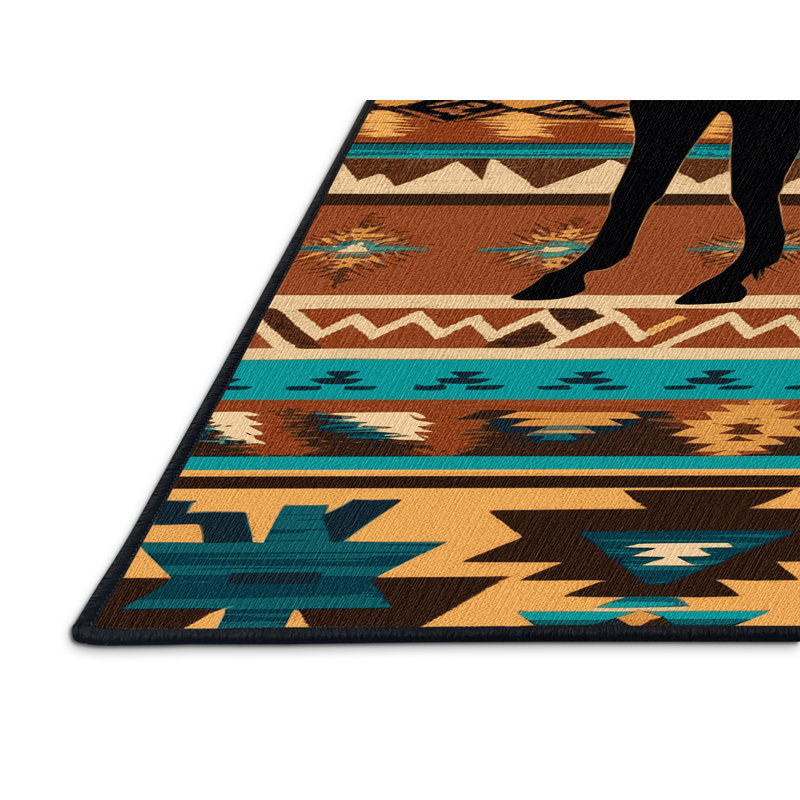 Washable Horse Silhouette Southwestern Area Rug, Rectangle 2' x 3'