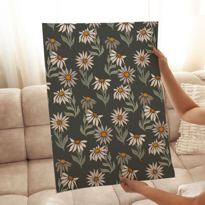 Motif floral rétro de marguerites non encadrées, H 7 po x l 5 po