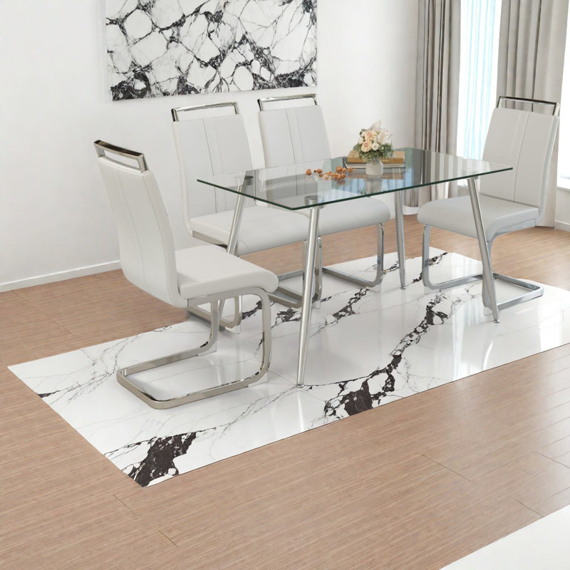 Modern Glass Dining Table Sets With Silver Legs For Kitchen